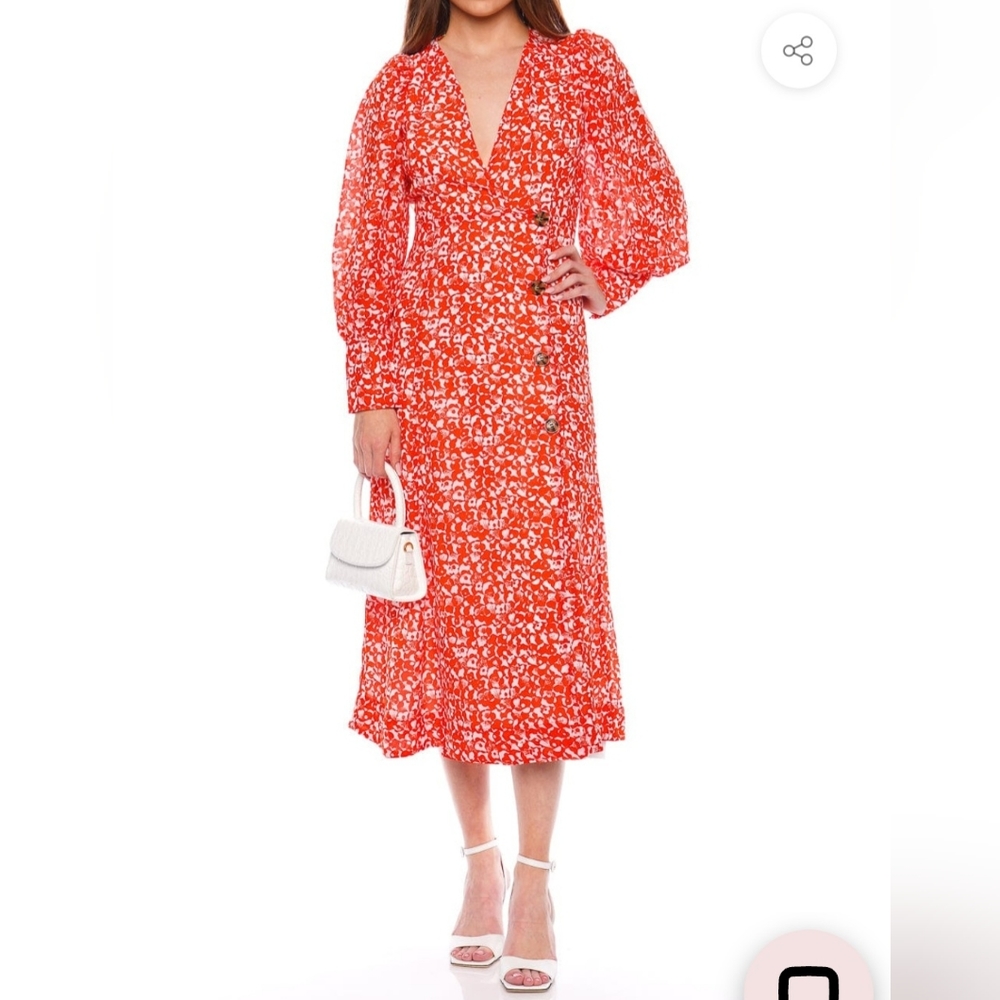 Ganni Red Orange Floral Midi Dress